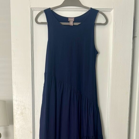 Chicos Navy Blue Sleeveless Crew Neck Sundress with Texture at Bottom - Picture 4 of 15